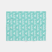 Aqua Blue gepersonaliseerde naam deken met harten (Voorkant (Horizontaal))