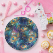 Aqua Blue geschilderde pauwenveren Papieren Bordje (Feest)