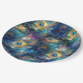 Aqua Blue geschilderde pauwenveren Papieren Bordje (Gekanteld)