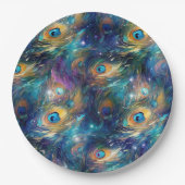 Aqua Blue geschilderde pauwenveren Papieren Bordje (Voorkant)