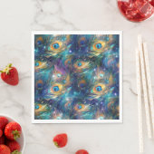 Aqua Blue geschilderde pauwenveren Servet (Insitu)