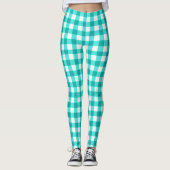 Aqua Blue Gingham en geruit patroon Leggings (Voorkant)
