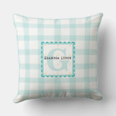 Aqua Blue Gingham  monogram Kussen (Achterkant)