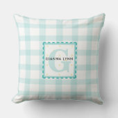 Aqua Blue Gingham  monogram Kussen (Voorkant)