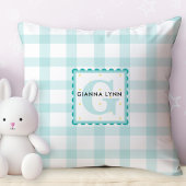 Aqua Blue Gingham  monogram Kussen