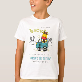 Aqua Blue Giraffe in Boerderij Tractor Boys Verjaa T-shirt
