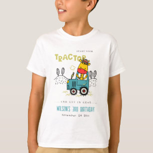 Aqua Blue Giraffe in Boerderij Tractor Boys Verjaa T-shirt