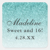 Aqua Blue Glam Glitter gepersonaliseerd Vierkante Sticker (Voorkant)