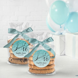 Aqua Blue Glam Glitter Sweet 16 Persoonlijk Ronde Sticker
