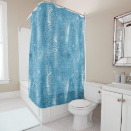 Aqua Blue Glam Glitter Tropische bladeren Douchegordijn
