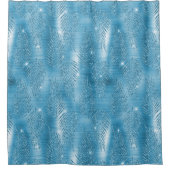 Aqua Blue Glam Glitter Tropische bladeren Douchegordijn (Voorkant)