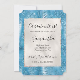 Aqua Blue Glam Glitter Tropische bladeren Kaart