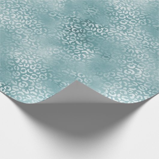 Aqua Blue Glam Leopard Print Cadeaupapier (Hoek)