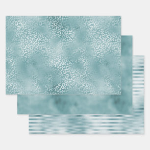 Aqua Blue Glam Luipaard Print Inpakpapier Vel