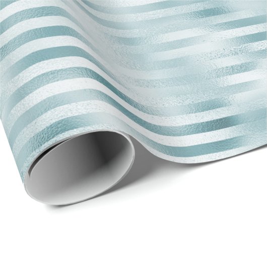 Aqua Blue Glam Stripes Cadeaupapier (Rol Hoek)