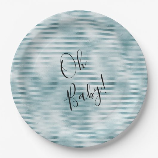 Aqua Blue Glam Stripes Papieren Bordje (Voorkant)