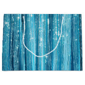 Aqua Blue Glam Tinsel Stripes Groot Cadeauzakje (Voorkant)