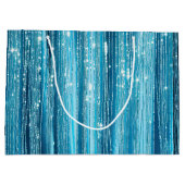 Aqua Blue Glam Tinsel Stripes Groot Cadeauzakje (Achterkant)