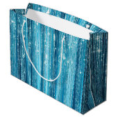Aqua Blue Glam Tinsel Stripes Groot Cadeauzakje (Achterkant Gekanteld)