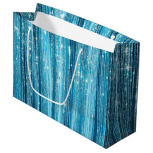 Aqua Blue Glam Tinsel Stripes Groot Cadeauzakje