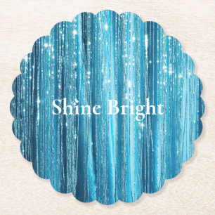Aqua Blue Glam Tinsel Stripes Kartonnen Onderzetters