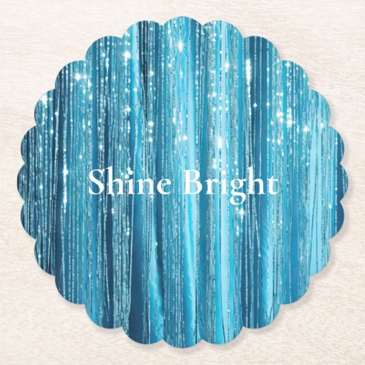 Aqua Blue Glam Tinsel Stripes Kartonnen Onderzetters (Voorkant)