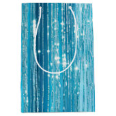 Aqua Blue Glam Tinsel Stripes Medium Cadeauzakje (Voorkant)