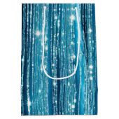 Aqua Blue Glam Tinsel Stripes Medium Cadeauzakje (Achterkant)
