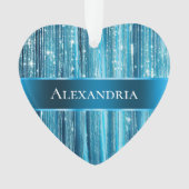 Aqua Blue Glam Tinsel Stripes Ornament (voorkant)