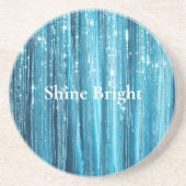 Aqua Blue Glam Tinsel Stripes Zandsteen Onderzetter (Voorkant)