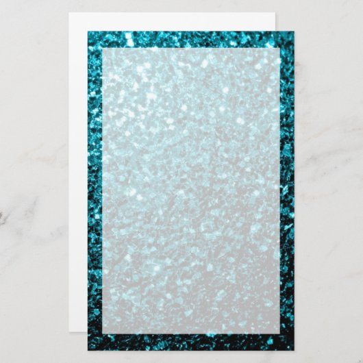Aqua blue glanzend glitter briefpapier (Voorkant / Achterkant)