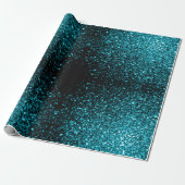 Aqua blue glanzend glitter cadeaupapier (Uitgerold)
