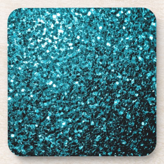 Aqua blue glanzend glitter drankjes onderzetter (Voorkant)