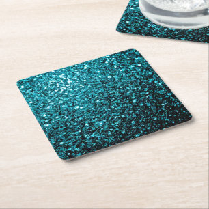 Aqua blue glanzend glitter kartonnen onderzetters