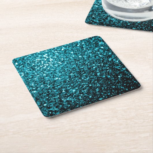 Aqua blue glanzend glitter kartonnen onderzetters (Schuin)