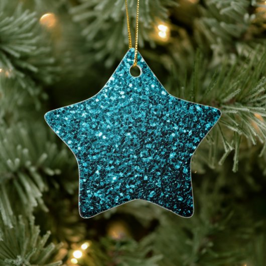 Aqua blue glanzend glitter keramisch ornament (Boom)