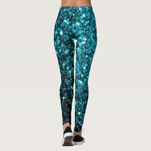 Aqua blue glanzend glitter leggings (Achterkant)