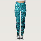 Aqua blue glanzend glitter leggings (Voorkant)