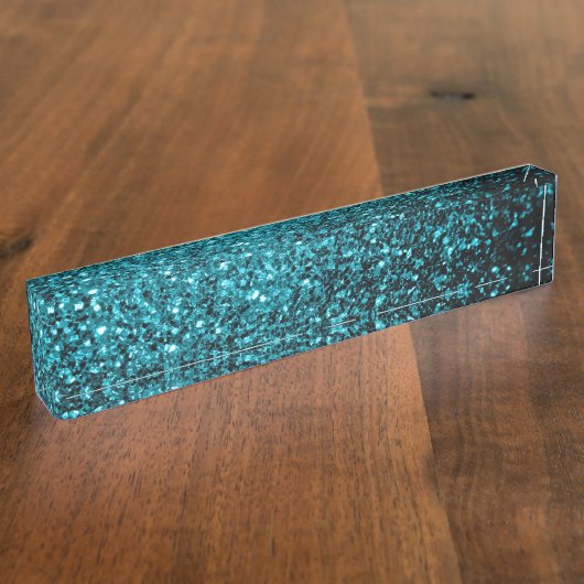 Aqua blue glanzend glitter naambordje (Zijkant)