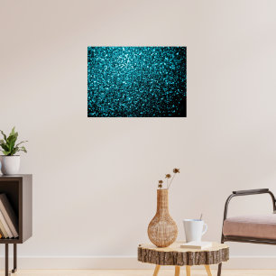 Aqua blue glanzend glitter poster