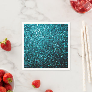Aqua blue glanzend glitter servetten
