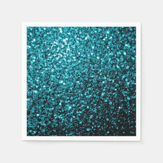 Aqua blue glanzend glitter servetten (Voorkant)