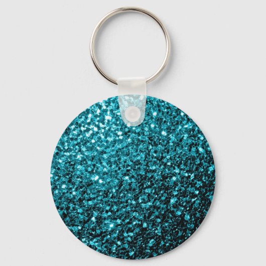 Aqua blue glanzend glitter sleutelhanger (Voorkant)