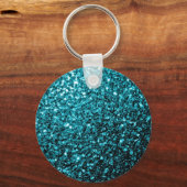 Aqua blue glanzend glitter sleutelhanger (Achterkant)