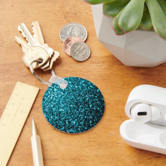 Aqua blue glanzend glitter sleutelhanger (Bureau)