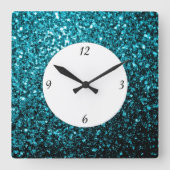 Aqua blue glanzend glitter vierkante klok (Voorkant)