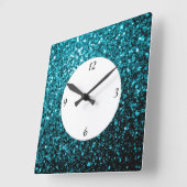 Aqua blue glanzend glitter vierkante klok (Hoek)