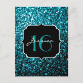 Aqua blue glanzende faux glitter sparkles Sweet 16 Briefkaart (Voorkant)