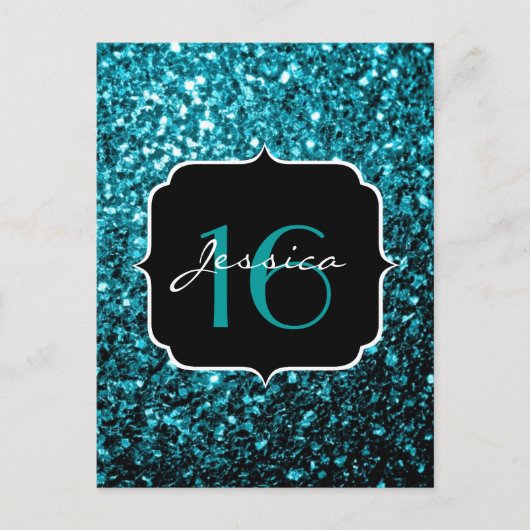 Aqua blue glanzende faux glitter sparkles Sweet 16 Briefkaart (Voorkant)