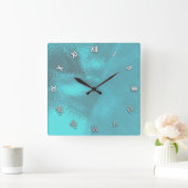 Aqua Blue Glass look Wall Clock Vierkante Klok (Huis)